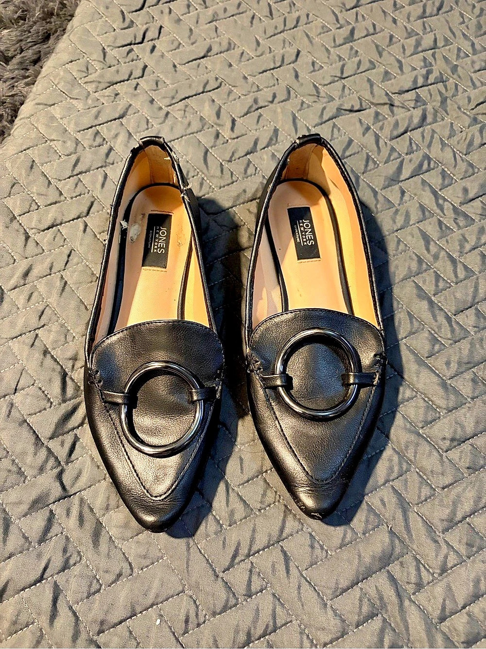 Jones New York Black Pointed-Toe Buckle Flats